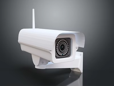 White Outdoor Mounted Surveillance Camera With Wireless Antenna And Projection Lens 3d model