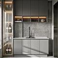 Modern Kitchen Interior With White Cabinets Marble Countertop Window Blinds And Decorative Plant