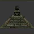 Ancient Pyramid Architecture With Stepped Design Temple Top Green Brown Stone And Side Columns
