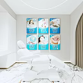 Modern Dental Clinic Interior With White Treatment Chair And Blue Posters