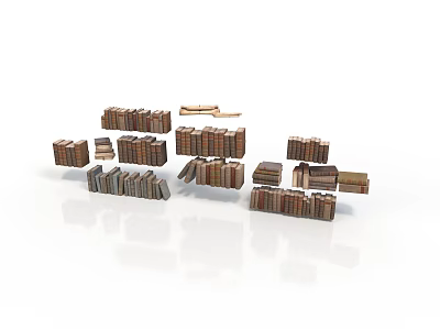 Numerous Stacked Book Piles On Smooth White Surface With Various Heights And Sizes 3d model