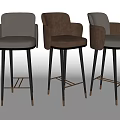 Modern Upholstered Bar Stools With Armrests Three Colored Gray Brown Gray Tall Black Metal Legs