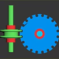 Green Red Cylindrical Component And Blue Gear Shaped Part With Reflection On Dark Background 3d model