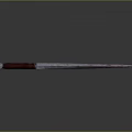 Curved Combat Knife With Red Handle Metallic Blade And Blood Stains