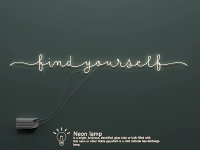 Elegant Neon Lamp Combination Displaying Find Yourself Text On Dark Green Wall 3d model