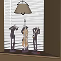 Decorative Ornament Set Featuring Three Black Musical Figurines Playing Violin Cello Saxophone With White Blinds