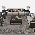 Modern Sofa Coffee Table Set With Decorative Pillows And Patterned Rug And Side Tables 3d model