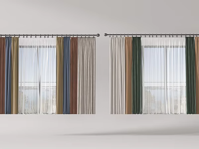Colorful Striped Curtains With Sheer Layers For Window Home Interior Decor 3d model