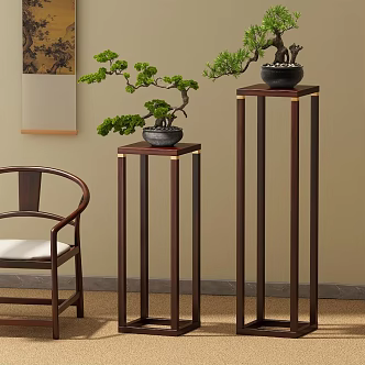 Bonsai Master Chair Chinese Style Flower Rack Ancient Painting Carpet 3d model