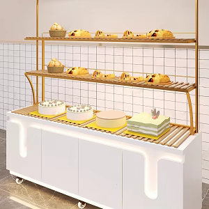 Cake Display Cabinet Display Cabinet Bread Dessert Shelf Display Cabinet Mobile Shelf Display Cabinet Baking Shop Display Cabinet White Plaid Small Square Brick 3d model