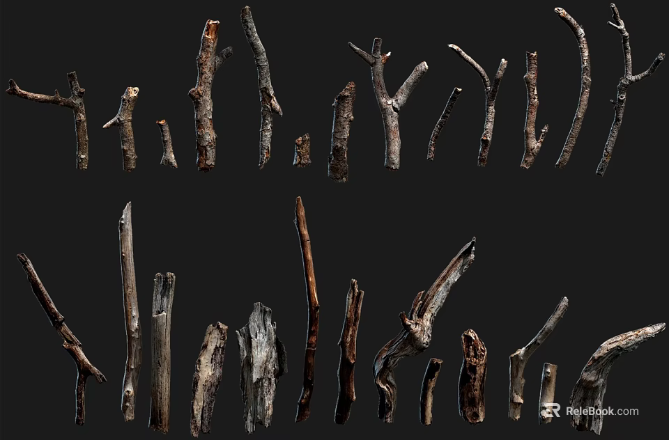 Natural Wooden Branches In Various Sizes And Different Shapes For Decorative Use 3d model 