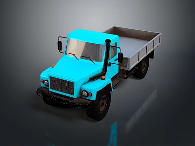 Blue Small Truck With Open Flatbed And Single Cab Design 3d model