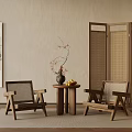 Middle ancient style leisure chair combination screen partition chandelier 3d model