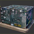 Graffiti Covered Green Cube With Colorful Stickers On Wooden Base