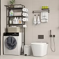 Modern Bathroom Storage Shelving Unit With Washing Machine Toilet Towels And Toiletries