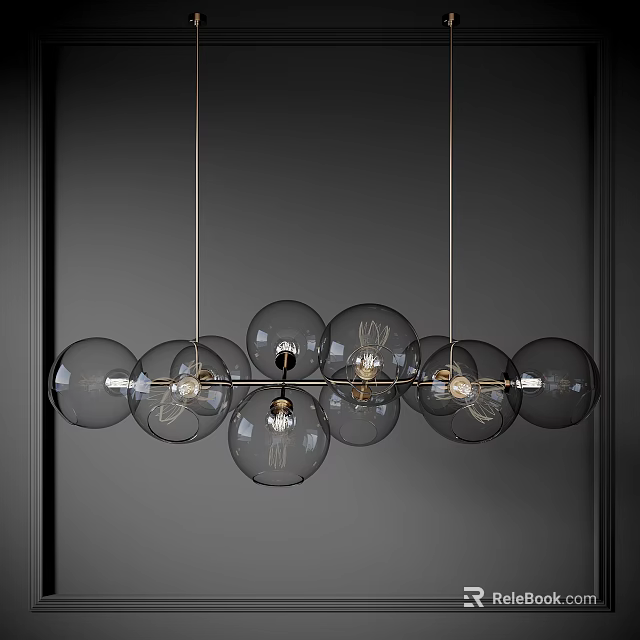 Modern Chandelier With Glass Globes And Metal Frame Transparent Design 3d model 