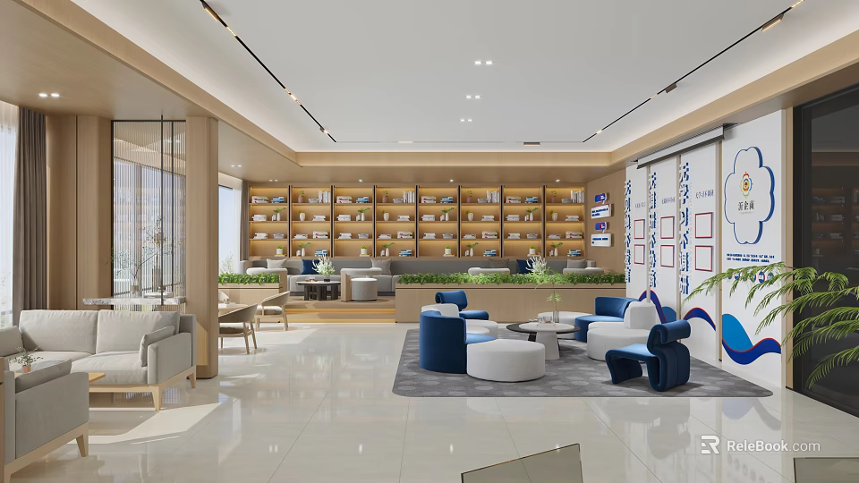 Book Art Decoration In Modern Library Interior Design 3d model