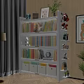 White Bookcase With Colorful Books Decorative Items And LED Lights On Shelves