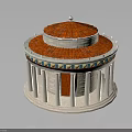 Classical Dome Architectural Model With Red Roof White Columns And Colored Base Trim 3d model