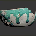 Broken Ceramic Bowl With Green And White Glaze Cracks And Chips