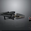 Futuristic Sci Fi Weapon With Metallic Structure And Red Detachable Component