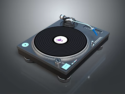Modern Black Vinyl Turntable Audio System With Tonearm And Control Buttons Design 3d model