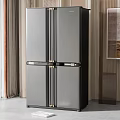 Black Multi Door Refrigerator In Modern Home Interior With Curtains And Wall Art