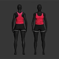Two Mannequins Displaying Pink Tank Tops And White Shorts On Gray Background