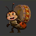 Cute Smiling Cartoon Ant Carrying Vibrant Drum With Red Spots And Antennae