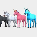 Colorful Polygonal Unicorns In Various Hues Standing In A Line