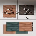 Wavy Textured Wall Decor With Brown Green Panels And Decorative Balls