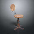 Rustic Wooden Stool With Round Backrest Sturdy Metal Frame And Adjustable Wheeled Base 3d model
