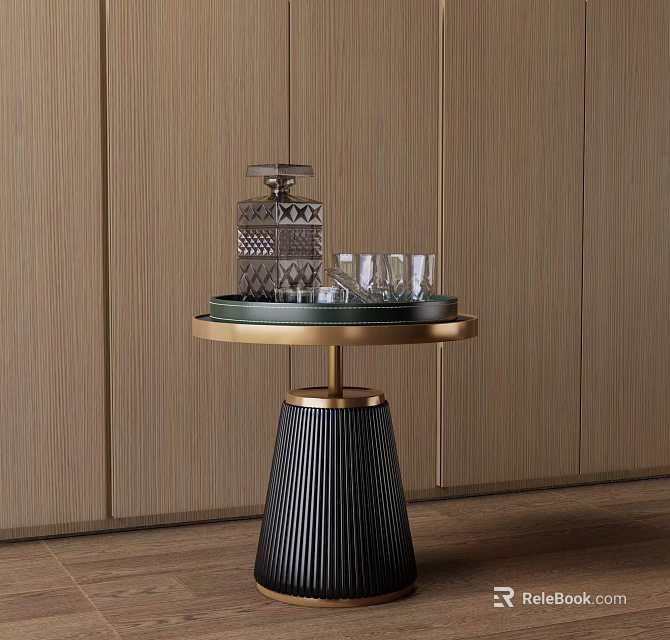 Modern Side Table With Gold Base And Tray Holding Decanter And Glasses 3d model