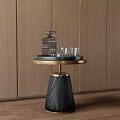 Modern Side Table With Gold Base And Tray Holding Decanter And Glasses 3d model