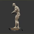Muscular Male Statue Standing On Broken Platform With Grey Background 3d model