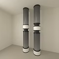Two Tall Gray Columns With White Ring Decorations In Light Colored Room Interior