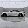 White Sports Car In Modern Indoor Space With Shiny Floor And Grid Ceiling