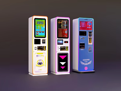 Colorful Amusement Vending Machines With Digital Screens And Payment Interfaces 3d model