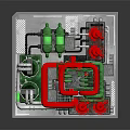 Cartoon Industrial Facility Scene With Red Green Pipes Towers Platforms And Ladders