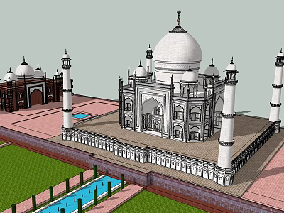 Taj Mahal Architectural Model Featuring White Dome Tall Minarets And Reflecting Pool 3d model