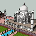 Taj Mahal Architectural Model Featuring White Dome Tall Minarets And Reflecting Pool