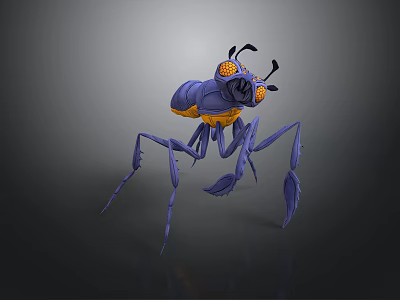 3D Mantis Insect Model With Purple Body Yellow Accents Large Eyes And Long Limbs 3d model