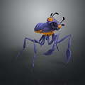 3D Mantis Insect Model With Purple Body Yellow Accents Large Eyes And Long Limbs