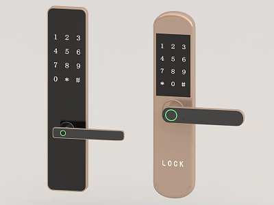 Modern Smart Door Handle with Digital Keypad Green Indicator and Black Gold Design 3d model
