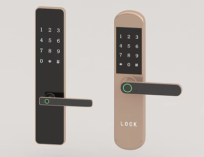 Modern Smart Door Handle with Digital Keypad Green Indicator and Black Gold Design 3d model