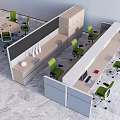 Modern Public Office Space With Green Office Chairs Desks Computers And Dividers