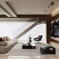 Modern Luxury Living And Dining Room Interior With Elegant Marble TV Wall And Soft Furnishings