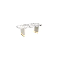 Luxury Oval Marble Top Dining Table With Textured Upholstered Base And Sleek Gold Metal Accents