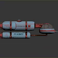 Vintage Sci Fi Model With Blue Red Cylindrical Parts E.C. 2077 Label And Cockpit Structure
