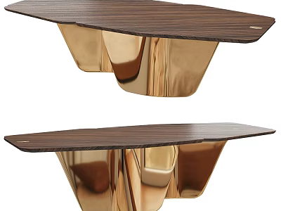 Elegant Modern Desk with Smooth Wooden Top and Shiny Golden Legs 3d model